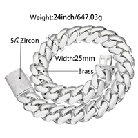 Chaîne cubaine Miami en laiton plaqué or 18 carats de haute qualité, grande taille, bijoux hip-hop, boucle glacée 25 mm, zircon 5A, diamant pour hommes