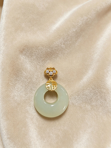 S925 Silver Gold Plated Hetian Jade <b>Safety</b> Buckle Pendant, Chinese Fu Character Design, Natural Jade Jewelry for Women-V - Product Image 5