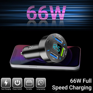ที่ชาร์จในรถ66W USB C 4-พอร์ต QC <span class=keywords><strong>3</strong></span>.0 PD อะแดปเตอร์2.4ใช้ได้กับโทรศัพท์มือถือสมาร์ทวอชที่จุดบุหรี่สำหรับหูฟัง - Product Image 4