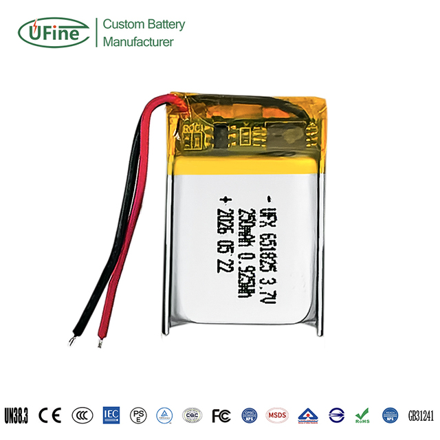 UFX 651825 Wholesale 250mAh 3.7V MSDS Small Customized Lithium Polymer Batteries Pouch Cell Lipo Lithium Ion Battery OEM/ODM