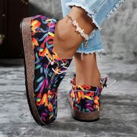Mocassins décontractés confortables à lacets avec imprimé graffiti antidérapant pour femmes, chaussures de marche légères à talon moyen