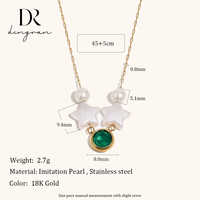 Collier Étoile en Acier Inoxydable Plaqué Or 18K Dingran avec Perle et Pendentif Zircon Vert pour Femme – Bijoux Tendance et Élégants en Gros