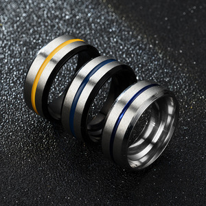 패션 보석 펑크 빈티지 공급 업체 얇은 블루 라인 스테인레스 스틸 반지 남성용 결혼 반지 - Product Image 2