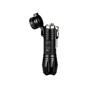 Encendedor de doble arco a prueba de viento para exteriores, linterna, encendedor electrónico USB de Metal, negro HL328 - Product Image 5
