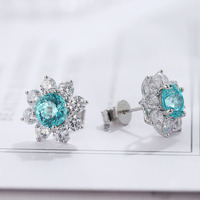 Elegante Vintage Silber-Ohrstecker mit Blauem Kristall-Mittelstein in Blumenform für Verlobung, Hochzeit, Partys & Geschenkanlässe