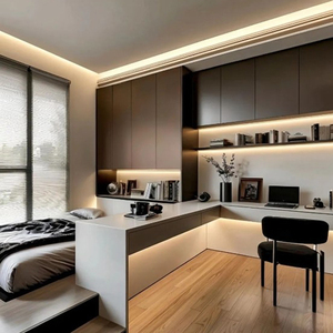 Estantería de pared minimalista moderna y lujosa personalizada con cajones de madera para bibliotecas de apartamentos - Product Image 4