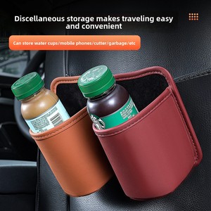 Poubelle de voiture en cuir avec porte côté sac de rangement siège arrière boîte de rangement parapluie stockage voiture organisateurs boîte - Product Image 3