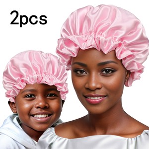 Hot Selaing Doble capa con volantes Satén Custom Bonnets De Douche Personnalisés Parent Child Hair Bonnet Bulk - Product Image 3
