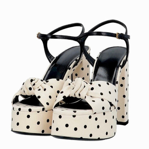 New Colors Women's High Platform Sandals Polka Dot Chunky Heels Dress Summer Bow Knotted Pumps Ankle Strap Buckles <b>Shoes</b> - Product Image 6