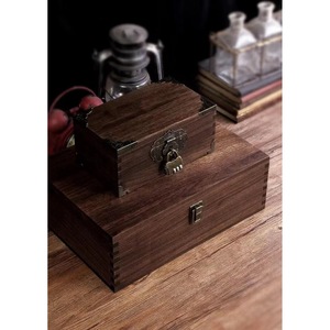 Caja de madera de nogal con cerradura, estilo retro chino, pequeña caja de almacenamiento para colección, hecha de madera de nogal. - Product Image 1