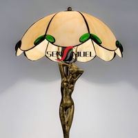 Vente en gros directe de lampes de table européennes rétro en verre coloré, base en alliage de cuivre antique, mosaïque teintée, verre plié à la chaleur