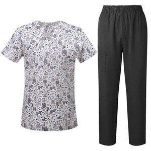 Imprimé Uniforme Tops V-Neck Hôpital Imprimé Scrubs Uniformes Ensembles Hommes avec Poches dans Les Hôpitaux Spa Beauté Traitement Ensemble De Mode - Product Image 5