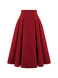 Falda Larga Casual de Primavera y Otoño, Estilo Vintage, Plisada, Tipo Corsé, Cintura Alta, Corte en A, con Bolsillos para Mujer - Product Image 5