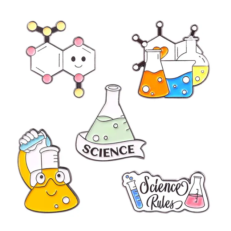 Hersteller New Cute Funny Beaker Science Experiment Chemie Anstecknadel Abzeichen Brosche Custom Science Chemical Sign Emaille Pins