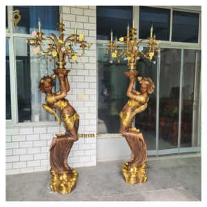 Luxe Levensgrote Kunstdecor Bronzen Tuinlamp Vrouw Standbeeld Gouden Kleur Goedkope Koperen Dansende Meisje Sculptuur Vloerlamp - Product Image 1