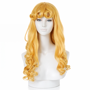 Peluca de Cosplay sintética resistente al calor con rizo suelto largo marrón dorado con correas ajustables fiesta temática de la princesa Bella Durmiente - Product Image 2