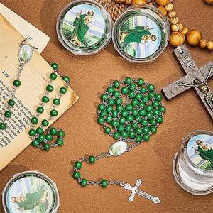 Collier croix en boîte parfum vert perles de prière 6mm perles de bois Rose Communion baptême commerce extérieur bijoux <span class=keywords><strong>Saint</strong></span> <span class=keywords><strong>Jude</strong></span> - Product Image 1