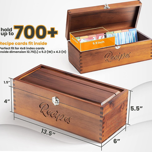 Boîte à recettes en bois d'acacia 4x6 avec rainure pour support de téléphone, boîte de rangement de <span class=keywords><strong>cuisine</strong></span> en bois vintage avec séparateurs de cartes - Product Image 5