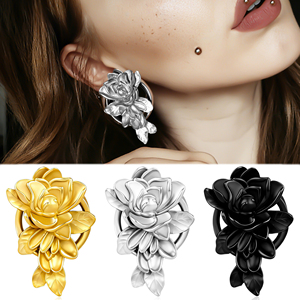 Evorte Flower Gold 316L <span class=keywords><strong>Acier</strong></span> <span class=keywords><strong>chirurgical</strong></span> inoxydable, dilatateurs d'<span class=keywords><strong>oreille</strong></span>, plugs, tunnels d'<span class=keywords><strong>oreille</strong></span>, piercing, bijoux de corps pour femmes, mariage - Product Image 1