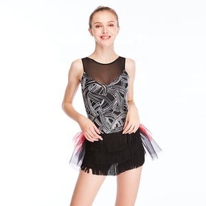 MiDee, nuevos trajes de baile para mujer, patrón de lentejuelas geométricas, camiseta sin mangas, borlas delanteras, falda tutú trasera, mono, ropa de escenario de Jazz Latino - Product Image 1