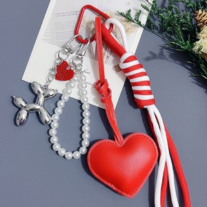 Llavero Colgante Corazón Negro de Moda, Llaveros Encantadores de Corazón y Perro Globo, Cuerda Trenzada Linda con Dijes de Perlas - Product Image 6