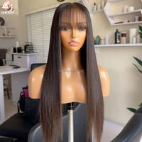 Perruque de luxe en cheveux humains naturels vietnamiens bruts, ultra-lisses, avec fermeture en dentelle HD 4x4, sans colle, avec frange et devant en dentelle