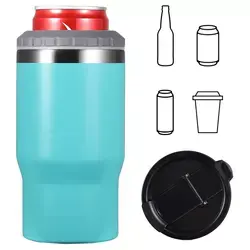 Support isolant pour glacière de bière, 4 en 1, 14oz, Double paroi, mince, en acier inoxydable, avec 2 couvercles