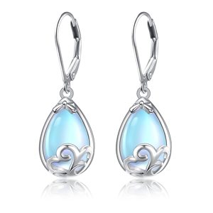 Mode femmes bijoux 925 argent Sterling levier dos pierre de lune larme goutte boucles d'oreilles pendantes - Product Image 1