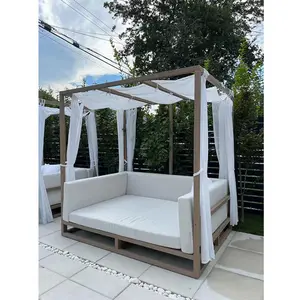 Asequible barato al aire libre Patio muebles jardín conjunto de madera tumbona con dosel y sofá cama tumbona