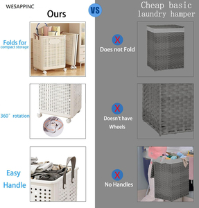 Home Supplies <b>Large</b> Dirty Clothing <b>Basket</b> Plastic Rolling Laundry Hamper With Underwear <b>Basket</b> Handle Wheels - Product Image 2