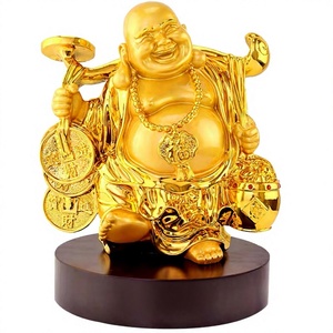 Statue du Bouddha Rieur Porte-Bonheur en Résine Peinte à la Main, Pot à Trésors Écologique, Sculpture Traditionnelle de Prospérité pour le Bureau - Product Image 3
