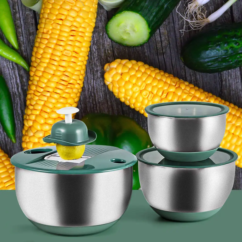 2024 hot selling Fruit Metal Salad Bowls Stainless Steel Mixing Bowl With Lids Colorful Stainless Steel Mixing Bowl Set