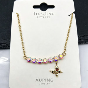 Collier pour femme XUPING Jewelry <span class=keywords><strong>Jingjing</strong></span> plaqué or 14 carats avec pendentif nœud papillon, libellule et zircon cubique synthétique - Product Image 1