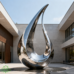 Sculpture en acier inoxydable poli miroir personnalisée Senzhao, sculpture en forme de goutte d'eau, art métallique abstrait moderne, statue pour décoration extérieure - Product Image 3