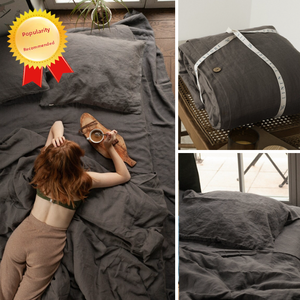 Drap de lit de luxe léger <span class=keywords><strong>lavé</strong></span> de couleur unie simple d'été en <span class=keywords><strong>lin</strong></span> pur français, housse de couette, literie - Product Image 3