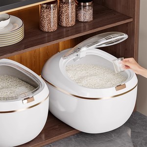 <b>Rice</b> Storage <b>Container</b> 30kg Flip Top Lid Sealed Moisture Proof Food Grade Round White - Product Image 4
