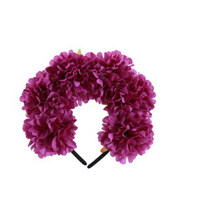 Diadema del Día DE LOS Muertos para mujer, corona de flores rosas de Color de contraste artificial con <span class=keywords><strong>estambre</strong></span>, tocado <span class=keywords><strong>mexicano</strong></span> para Festival de Halloween - Product Image 3