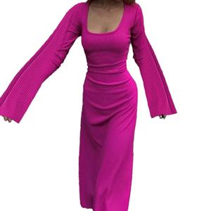 Wholesale Custom OEM Hight Quality Women's <b>Dress</b> Autumn and Winter New Loose <b>Plus</b> <b>Size</b> <b>Knit</b> <b>Dress</b> Back Lace-up Horn Long Sleeve - Product Image 5