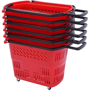 Panier de courses en plastique à roulettes pour supermarché, vente en gros - Product Image 4