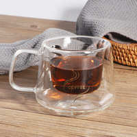 Mug à expresso moderne en verre borosilicate transparent à double paroi de 180 ml avec poignée, résistant à la chaleur, compatible lave-vaisselle, pour café et thé