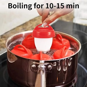 6 pcs <b>Silicone</b> Egg Poacher Non Stick Steam Egg Cooker Red Reusable Boiling Mold for Breakfast Kitchen - Product Image 2
