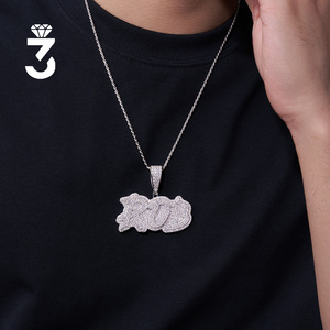 Pendentif en moissanite avec plaque nominative <span class=keywords><strong>ROB</strong></span> style Hip Hop, micro-pavé de pierres rondes sur toute la surface, en argent sterling S925, vente en gros - Product Image 2