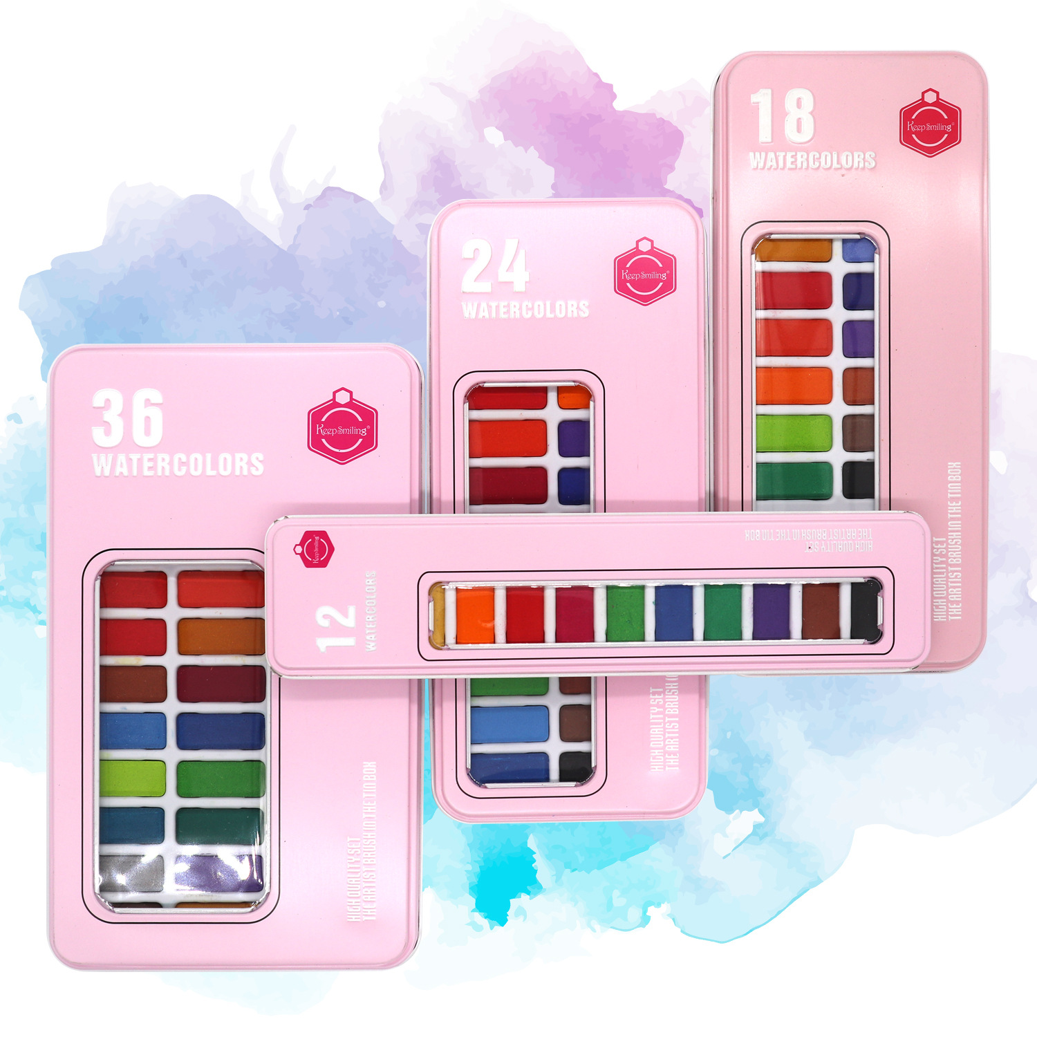 Набор однотонных акварельных красок 12/18/24/36 цветов с портативной металлической коробкой для детского акварельного пигмента