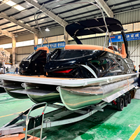 Bateau ponton en aluminium de 22 pieds, fabrication directe Kinocean, bateau ponton de luxe pour fêtes, avec auvent et option moteur hors-bord