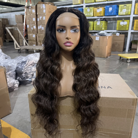 Perruque sans colle avec fermeture en dentelle 4x4, cheveux mélangés, taille moyenne, ondulation naturelle, vente en gros # Perruque en cheveux humains de couleur OTL1B-386 pour femmes noires