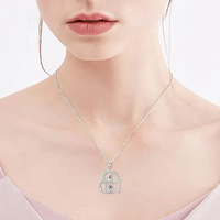Joyería Fina, Plata de Ley 925, Lindo Collar con Colgante de Corazón de Dos Monos con Circonita