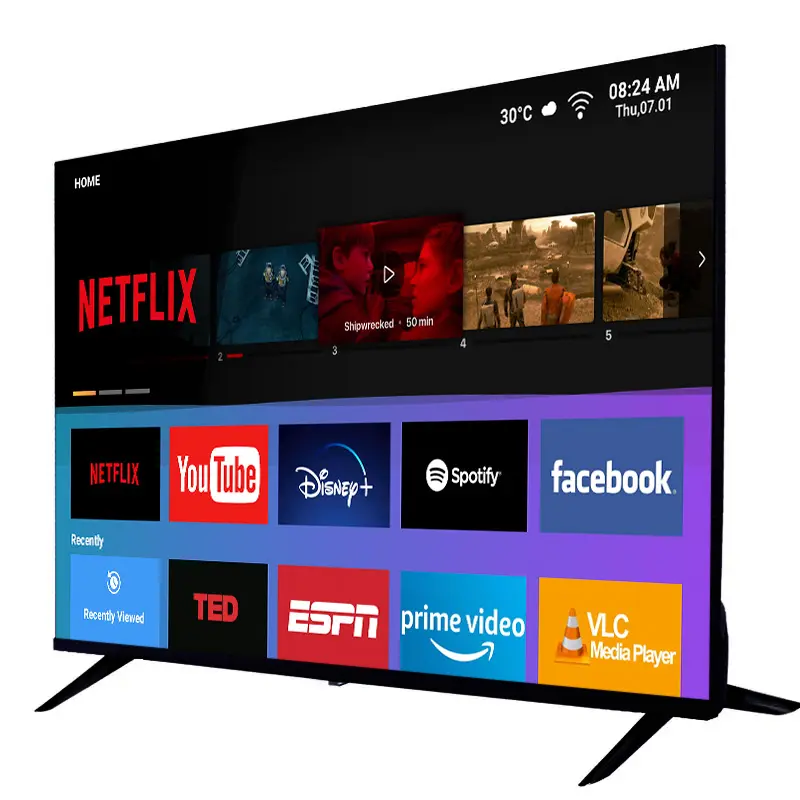 Tv Normal menerima televisi OEM kustom tv 4k cerdas 32 "40 43 50 55 60 65 75 85 inci Android TV cerdas 85