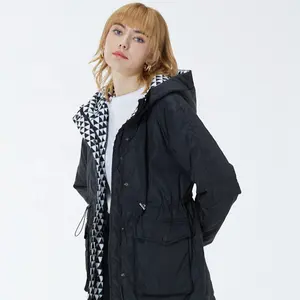 Уникальный дизайн, двухстороннее Шахматное зимнее теплое женское хлопковое пальто с капюшоном