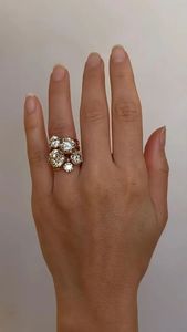6CT Lab Grown Diamond Cluster <b>Ring</b> 14K Yellow <b>Gold</b> <b>Cocktail</b> Luxury Fine Jewelry Statement <b>Ring</b> for Women - Product Image 3