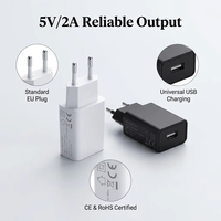 Vente en gros directe d'usine, alimentation 5V 2A, chargeur USB 10W, adaptateur compact noir et blanc pour l'électronique domestique intelligente